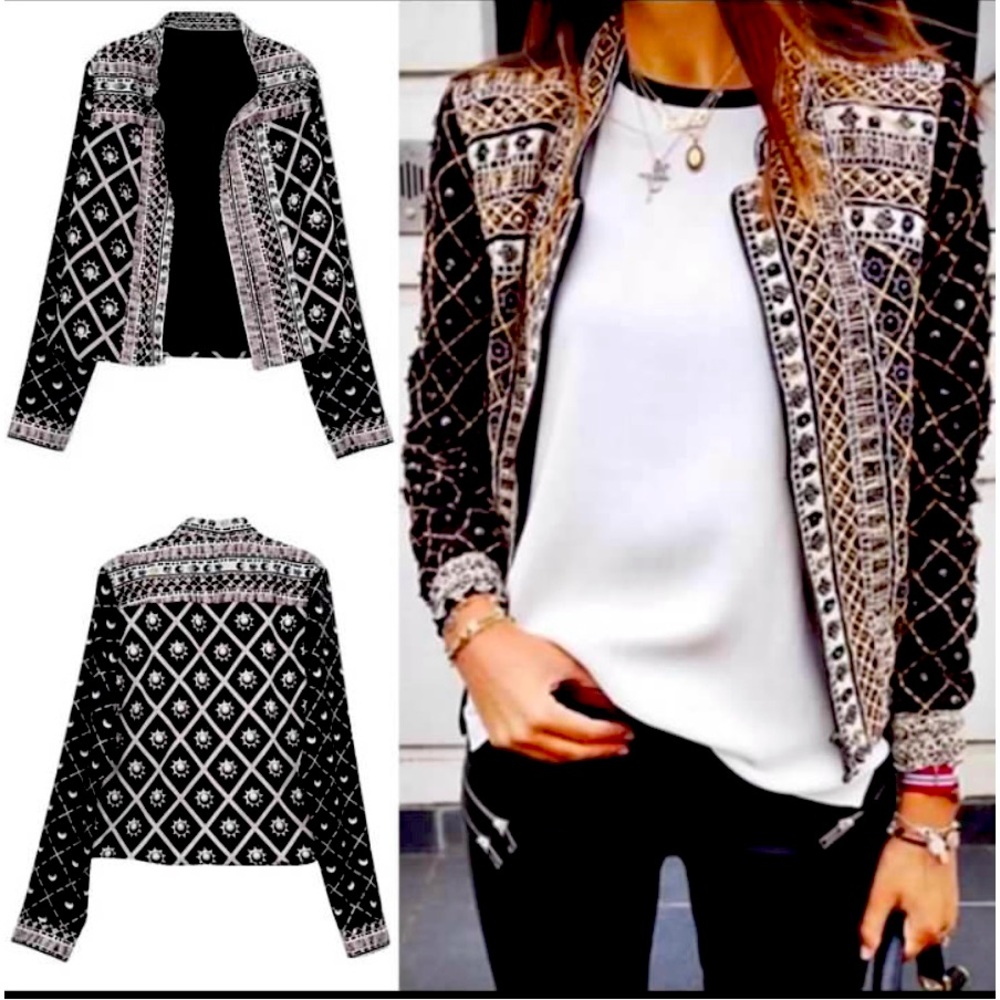 Chic Black and White Patterned Jacket